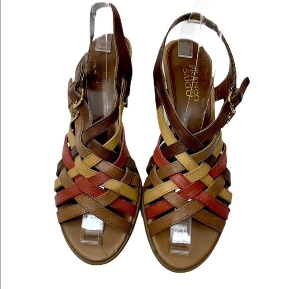 Franco Sarto Leather Beverly Tan Orange Block Heel Sandals Women's Size 7 - Picture 2 of 9